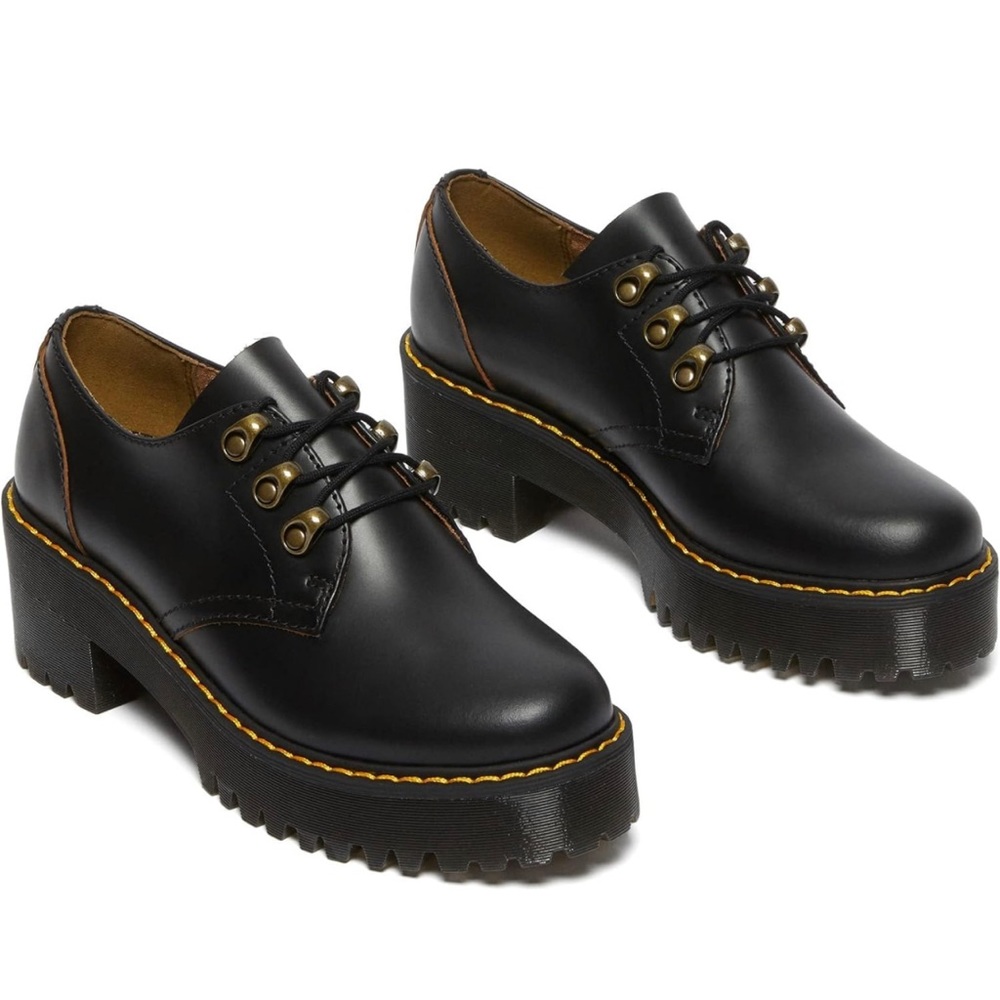 Dr Martens Womens LEONA LO Black Platform Shoes Oxford Size US 9 UK 7 EUR 41 New